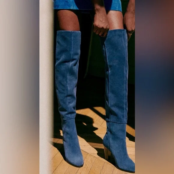 Sezane Over the Knee Boots - Electric Blue - Picture 1 of 8